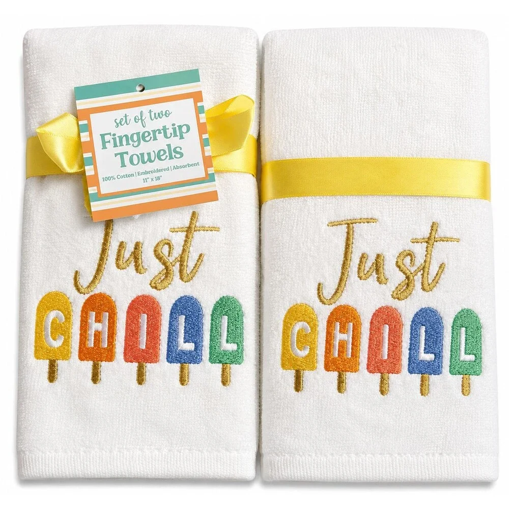 Just Chill Ice Pop Fingertip Towels Set of 2 Embroidered Summer Guest Bathroom